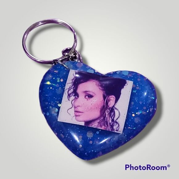 Kehlani Blue Glitter Heart Keychain - Picture 3 of 13